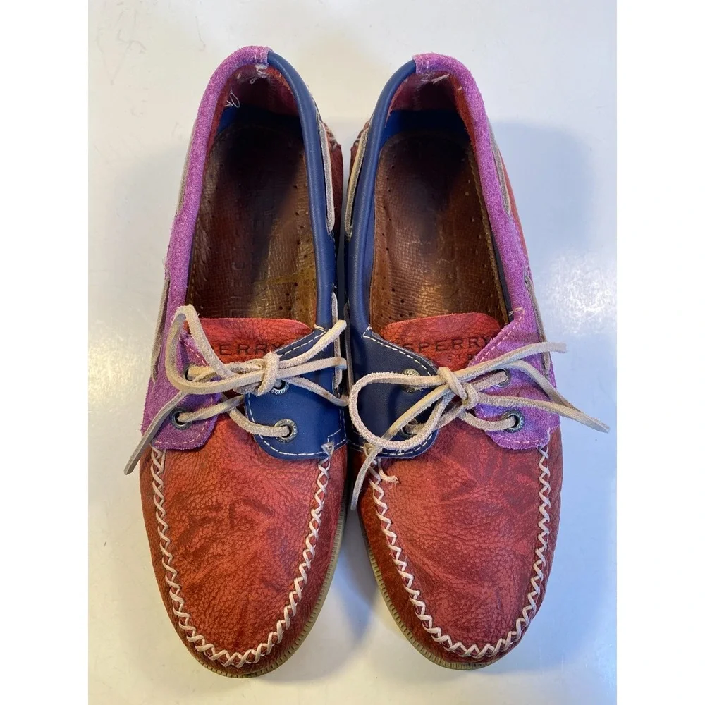 Sperry Top-Sider leather boat shoes Men's 8 Non-Marking Red, Purple, Blue